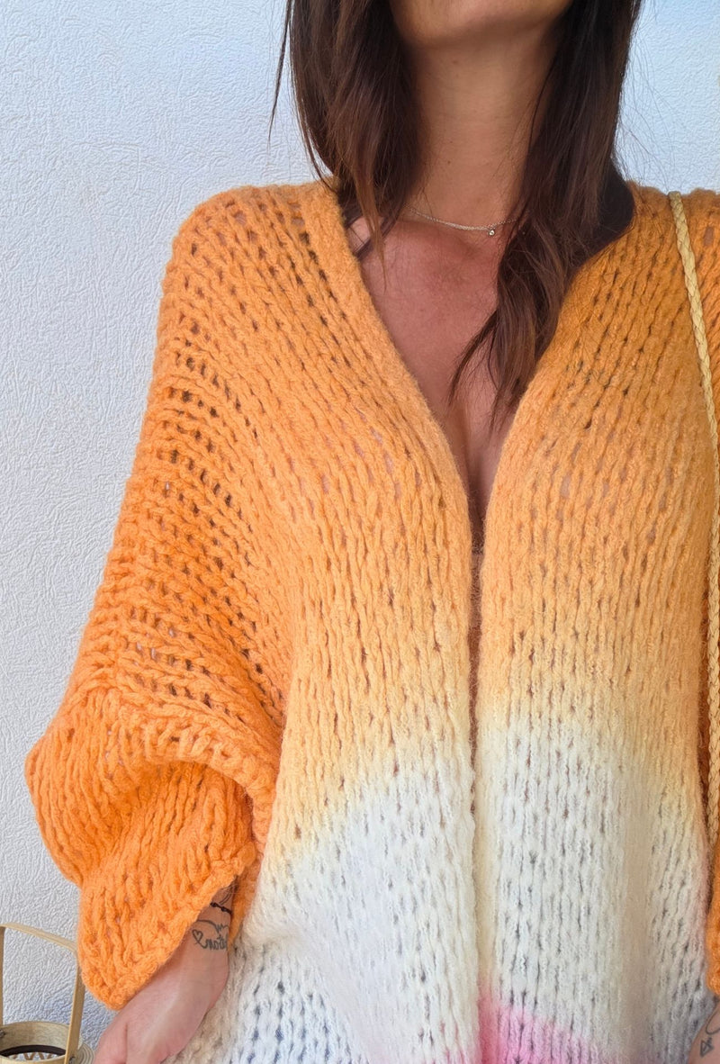 Gilet long JULIETTE – Orange/Rose