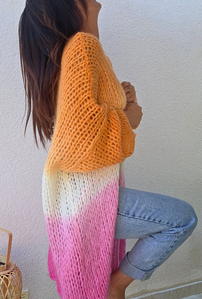 Gilet long JULIETTE – Orange/Rose