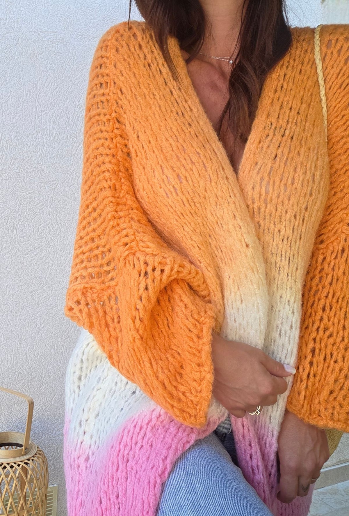 Gilet long JULIETTE – Orange/Rose