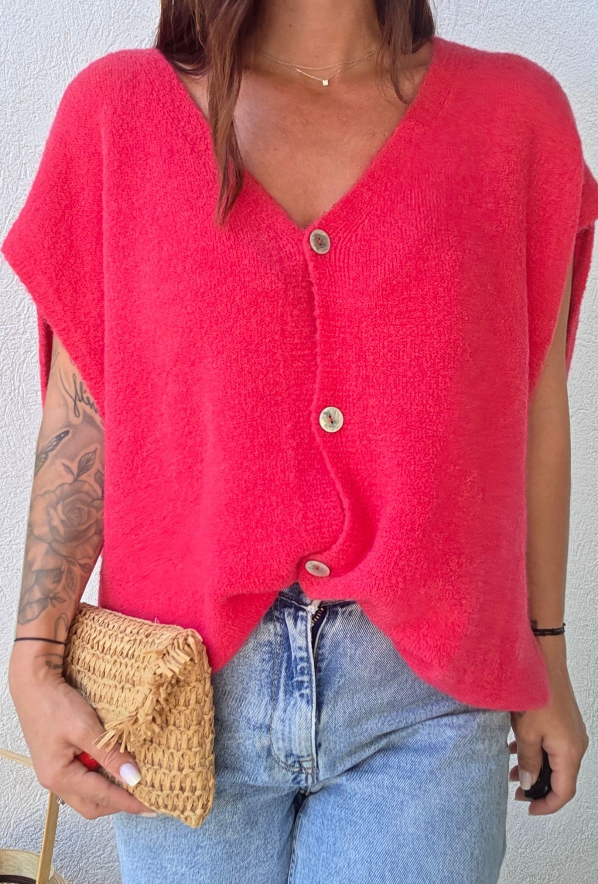 Gilet Pull sans manches MINA rose