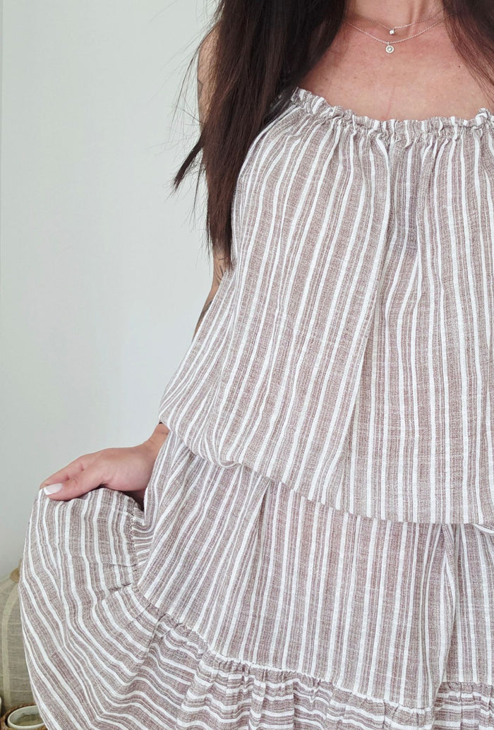 Robe courte rayures Mila Taupe & blanc