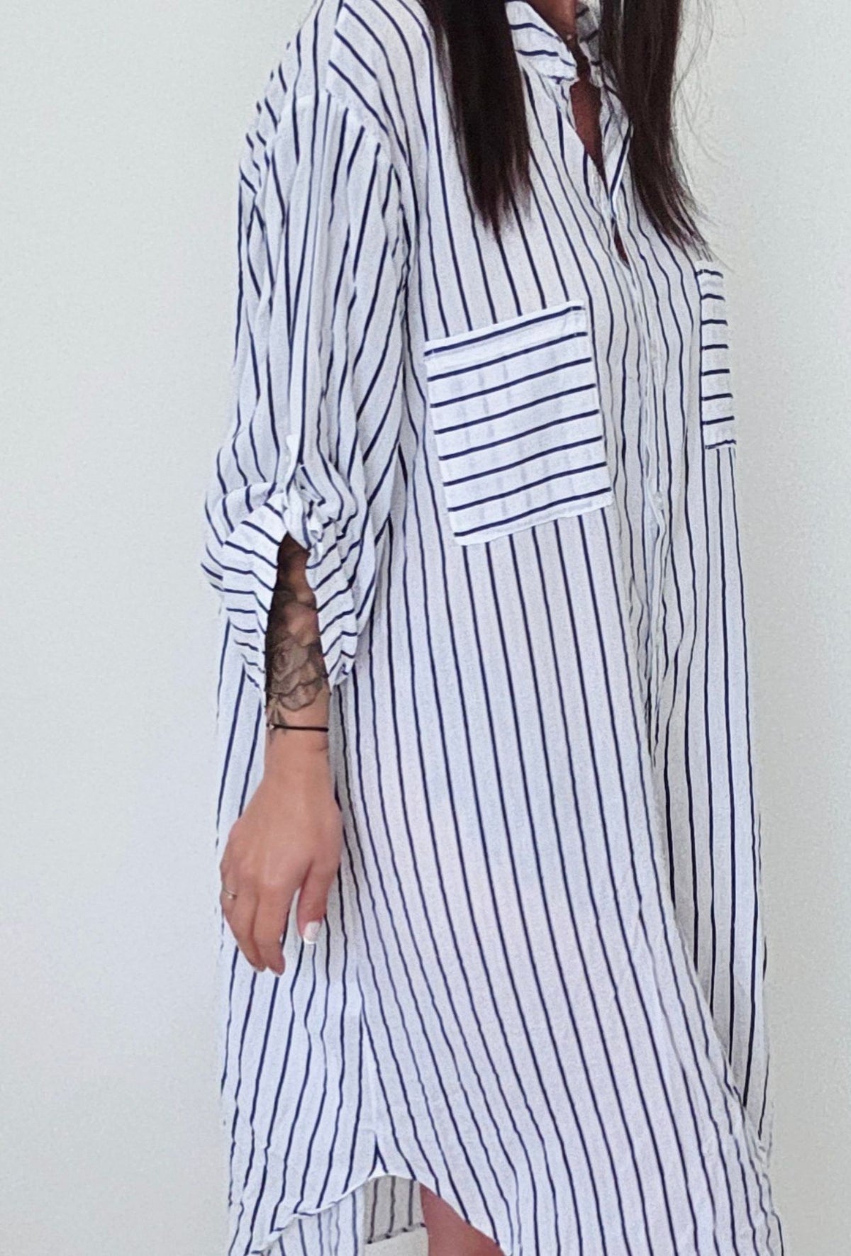 Robe Chemise GAËLLE Marine & Blanc Rayé