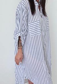 Robe Chemise GAËLLE Marine & Blanc Rayé