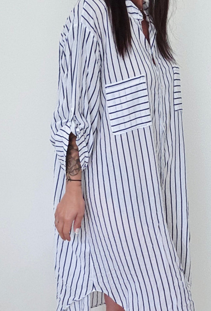 Robe Chemise GAËLLE Marine & Blanc Rayé