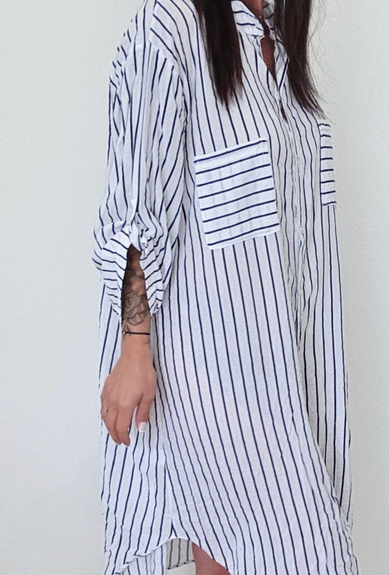 Robe Chemise GAËLLE Marine & Blanc Rayé