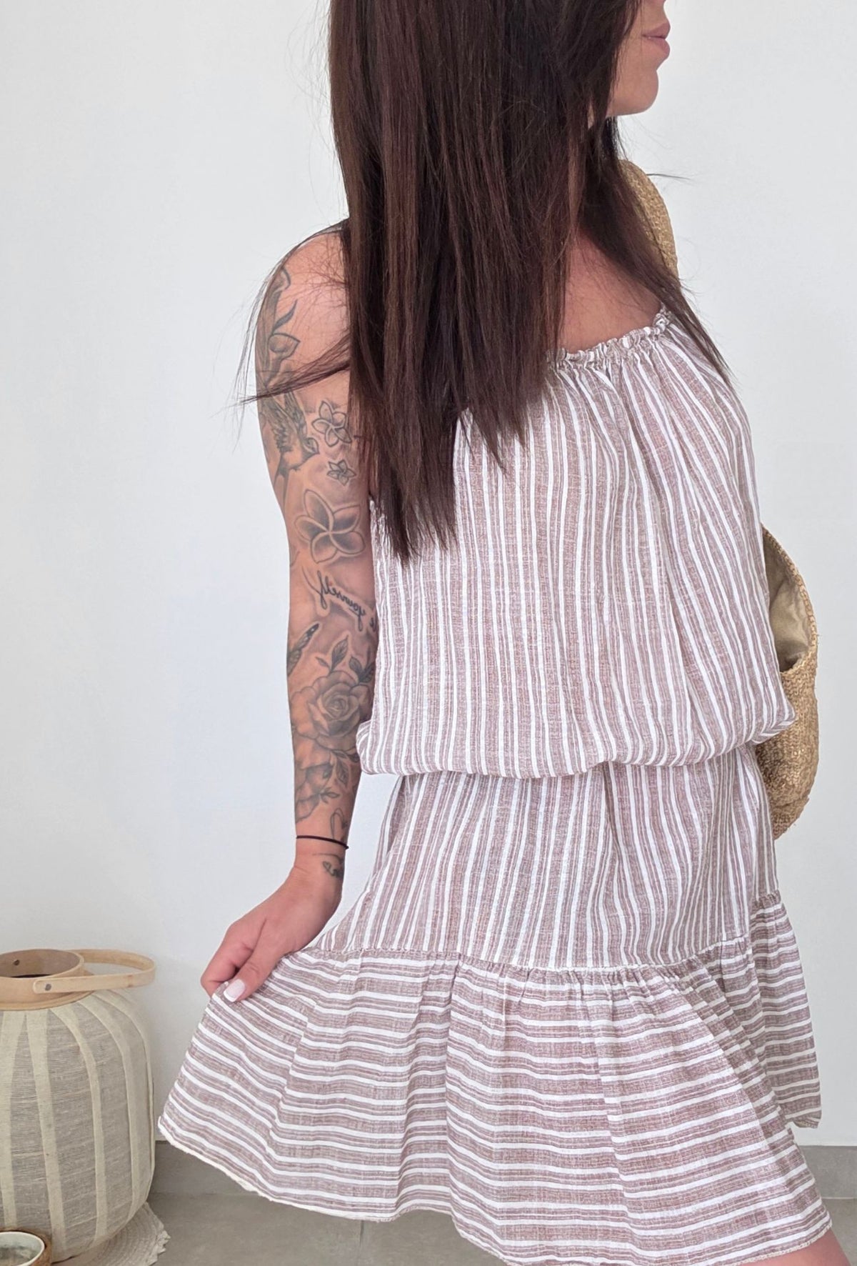 Robe courte rayures Mila Taupe & blanc