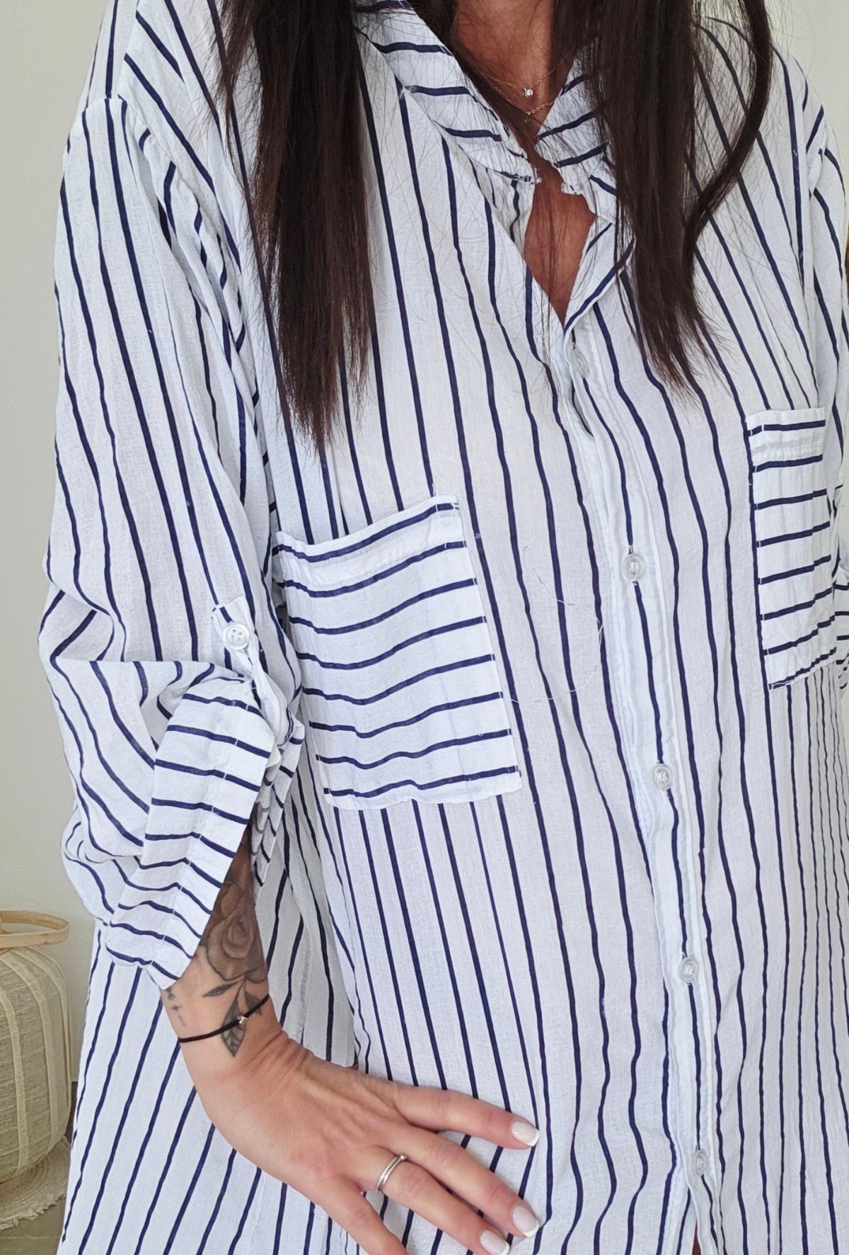 Robe Chemise GAËLLE Marine & Blanc Rayé