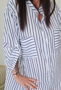 Robe Chemise GAËLLE Marine & Blanc Rayé