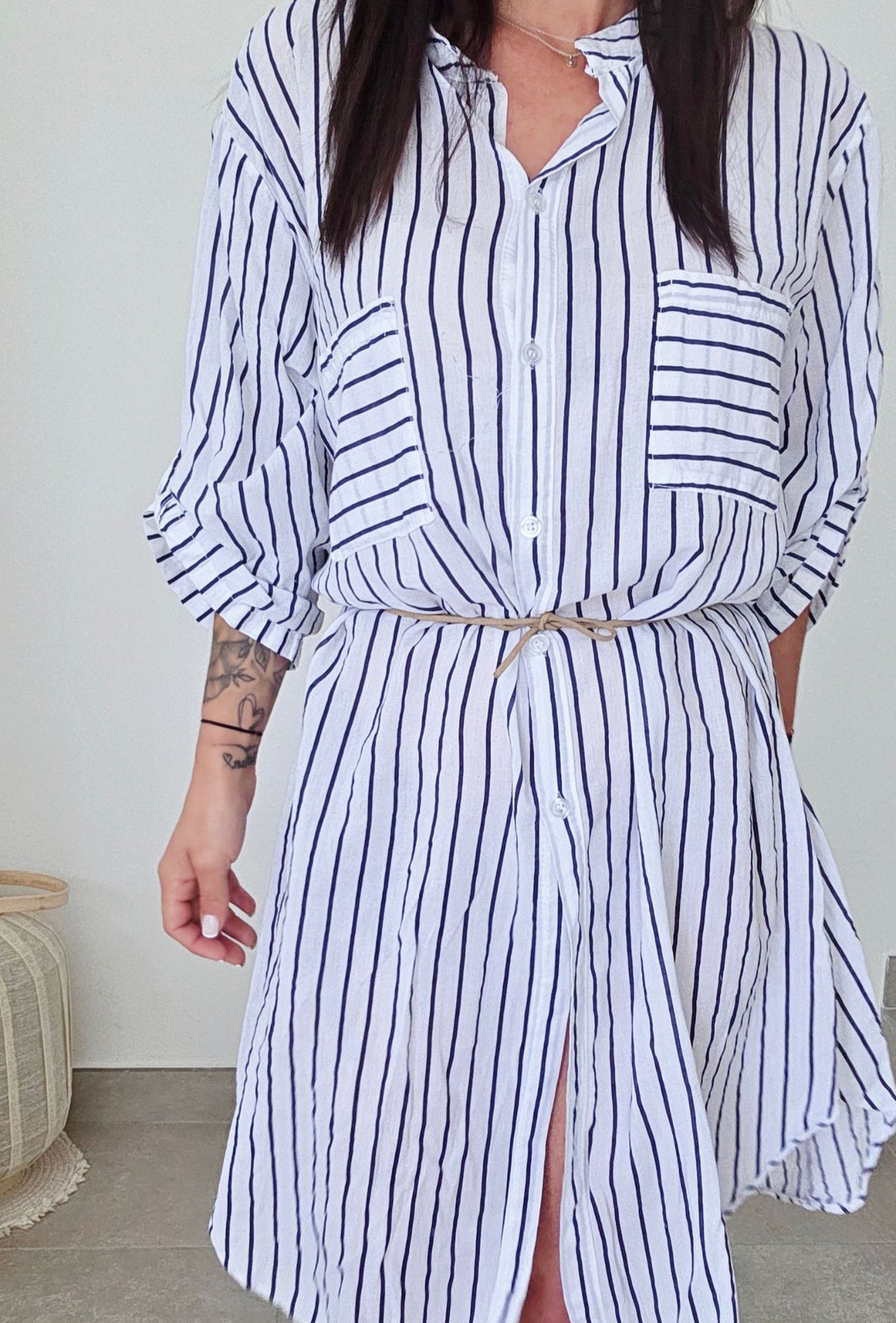 Robe Chemise GAËLLE Marine & Blanc Rayé