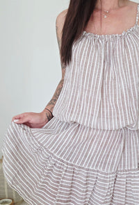 Robe courte rayures Mila Taupe & blanc