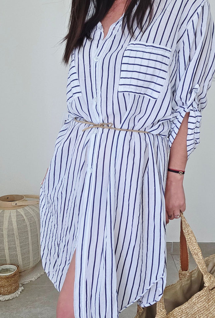 Robe Chemise GAËLLE Marine & Blanc Rayé