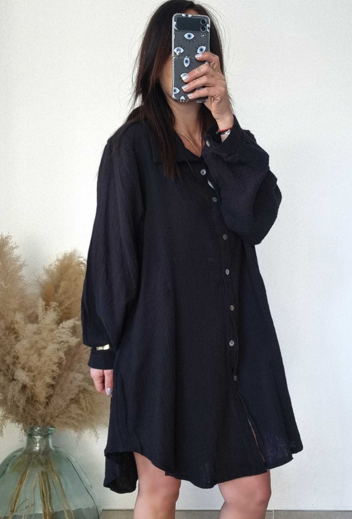 Robe chemise courte CATH Noir