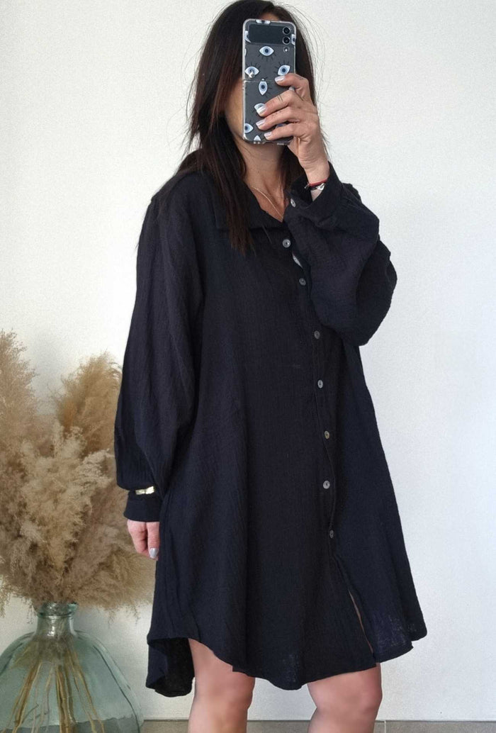 Robe chemise courte CATH Noir