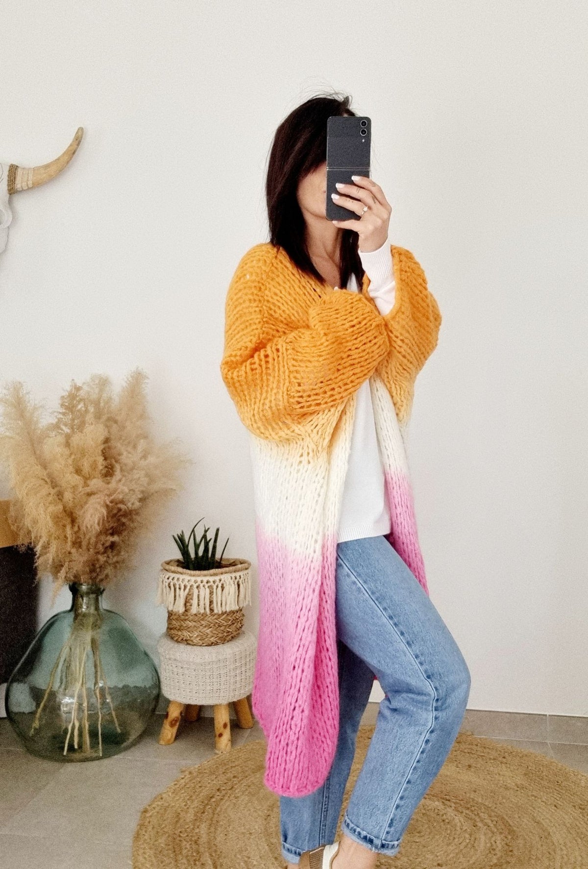 Gilet long JULIETTE – Orange/Rose