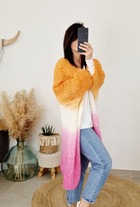 Gilet long JULIETTE – Orange/Rose