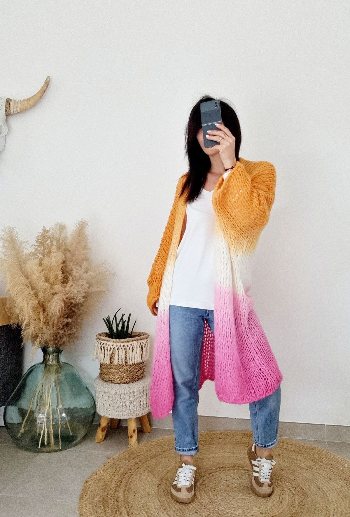Gilet long JULIETTE – Orange/Rose
