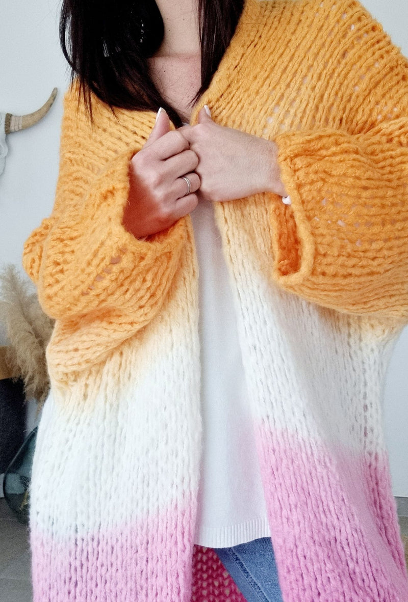 Gilet long JULIETTE – Orange/Rose
