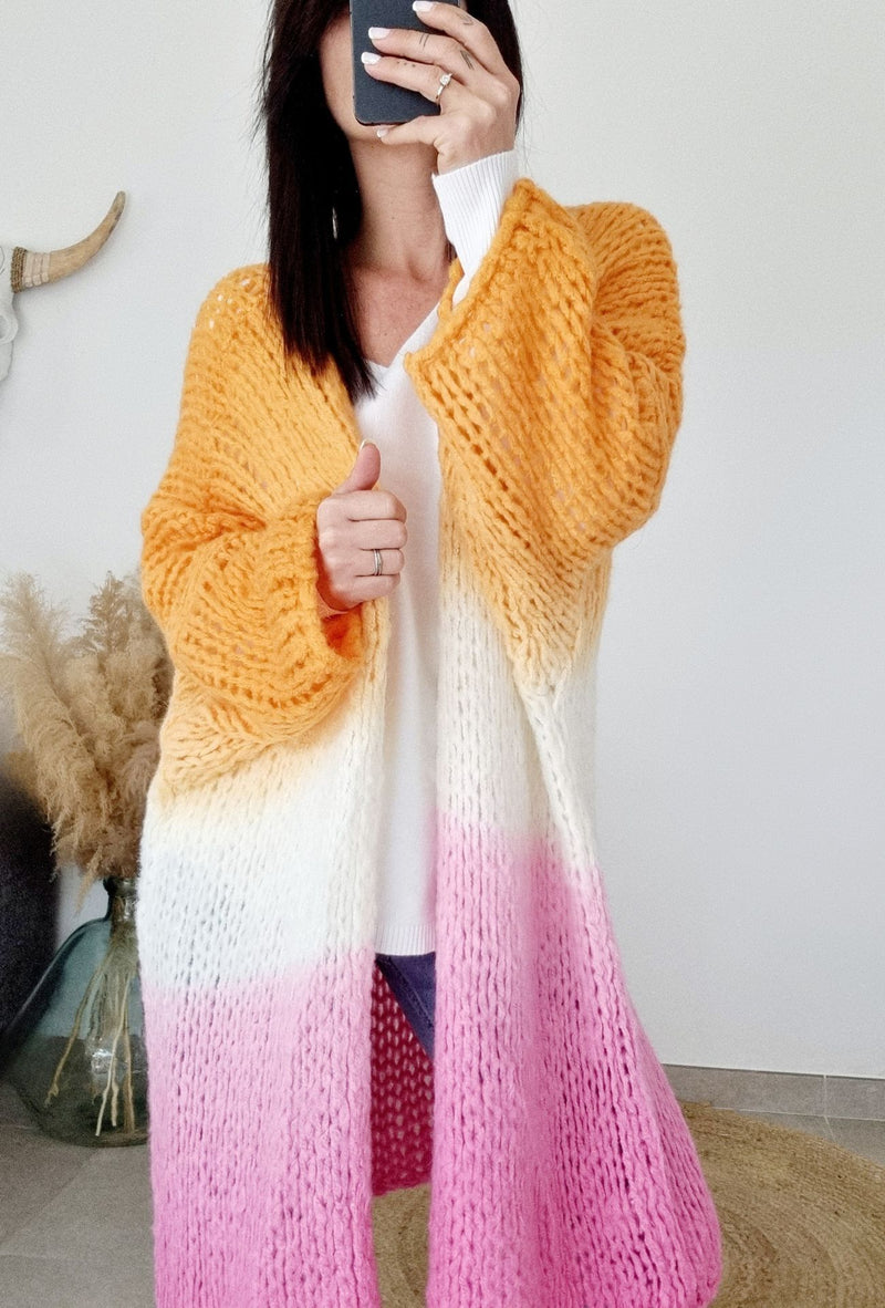 Gilet long JULIETTE – Orange/Rose