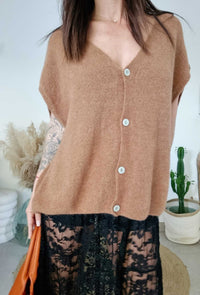 Gilet Pull sans manches MINA marron