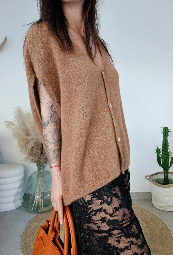 Gilet Pull sans manches MINA marron