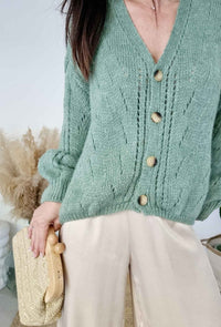 Pull gilet col V manches longues - ELYSE vert