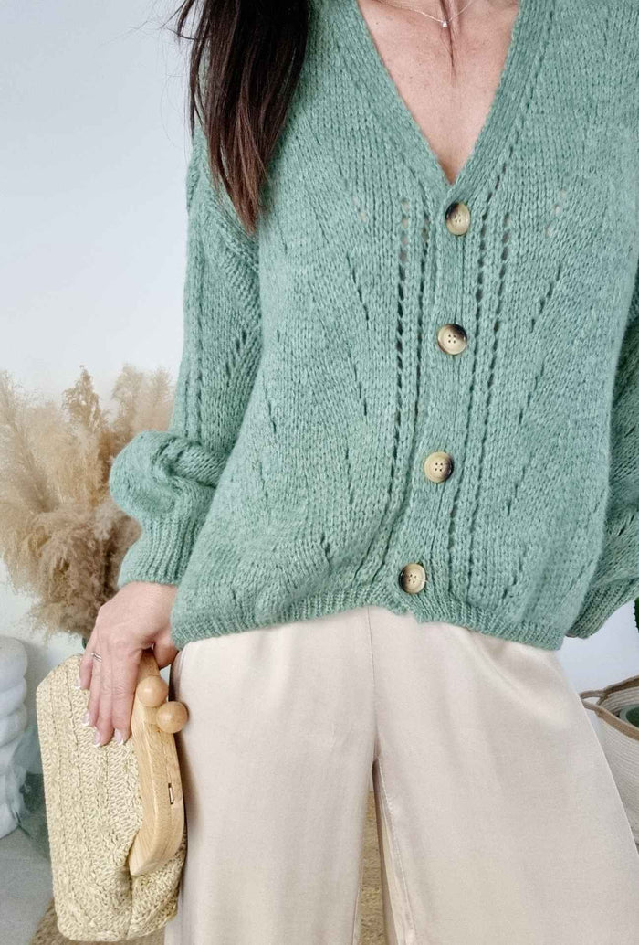 Pull gilet col V manches longues - ELYSE vert