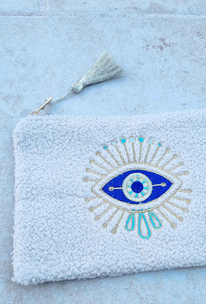 Pochette EYE beige et bleu turquoise