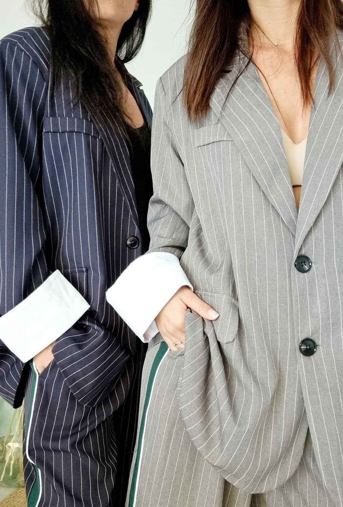 Veste blazer oversize ANGELIQUE gris rayé