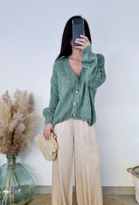 Pull gilet col V manches longues - ELYSE vert