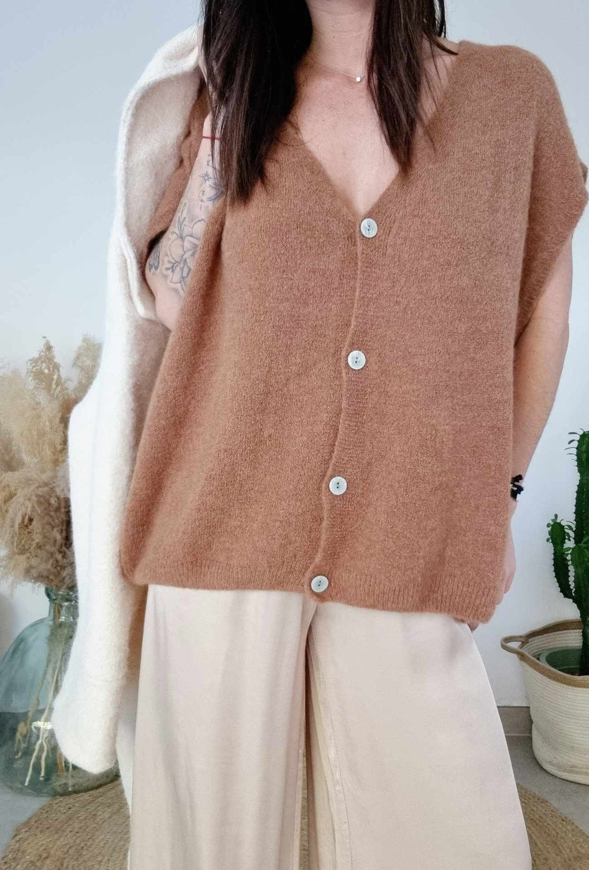 Gilet Pull sans manches MINA marron