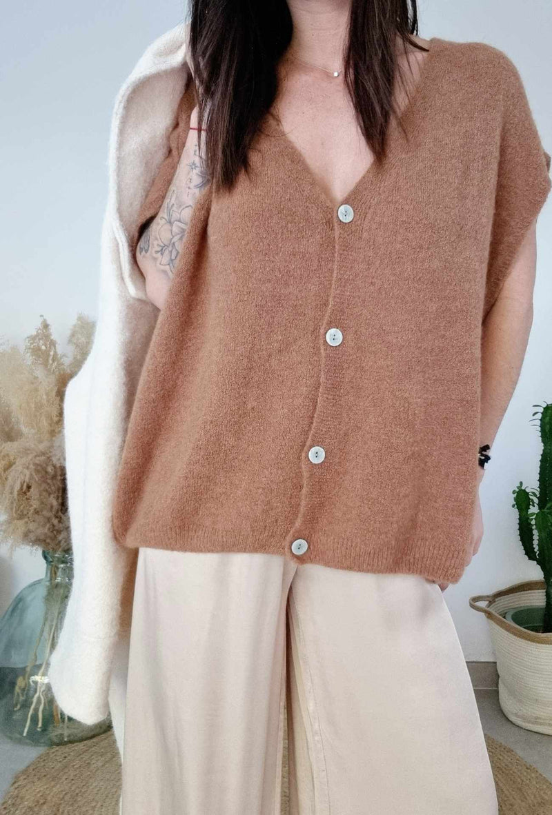 Gilet Pull sans manches MINA marron