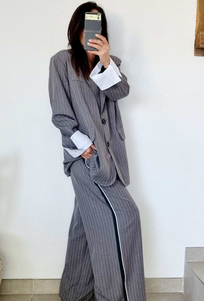 Pantalon ample ANGELIQUE gris rayé