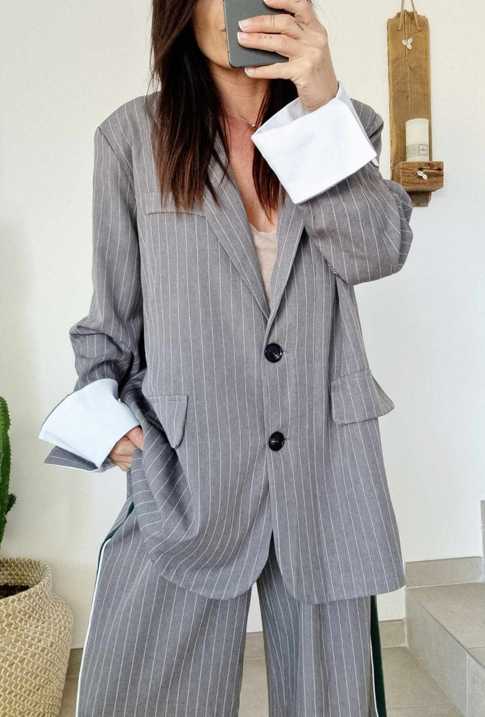Pantalon ample ANGELIQUE gris rayé
