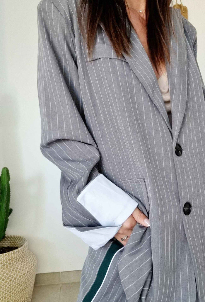 Veste blazer oversize ANGELIQUE gris rayé