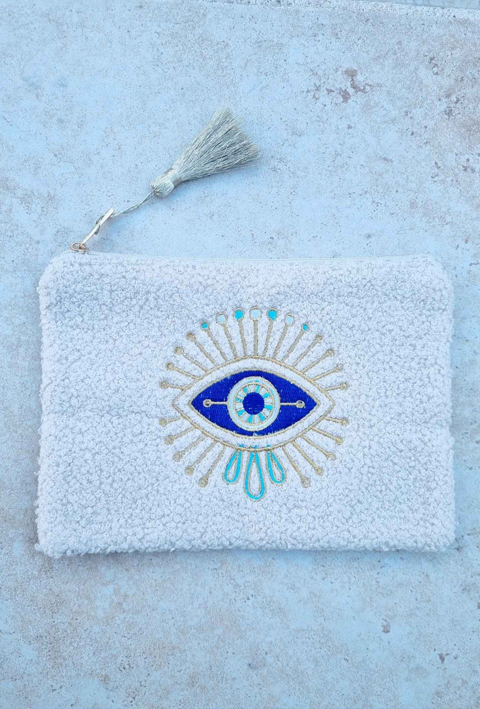 Pochette EYE beige et bleu turquoise
