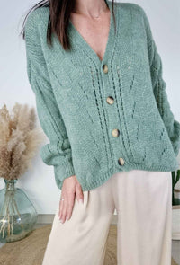 Pull gilet col V manches longues - ELYSE vert