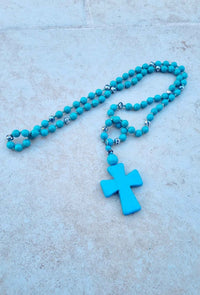 Collier long CROSS Bleu turquoise