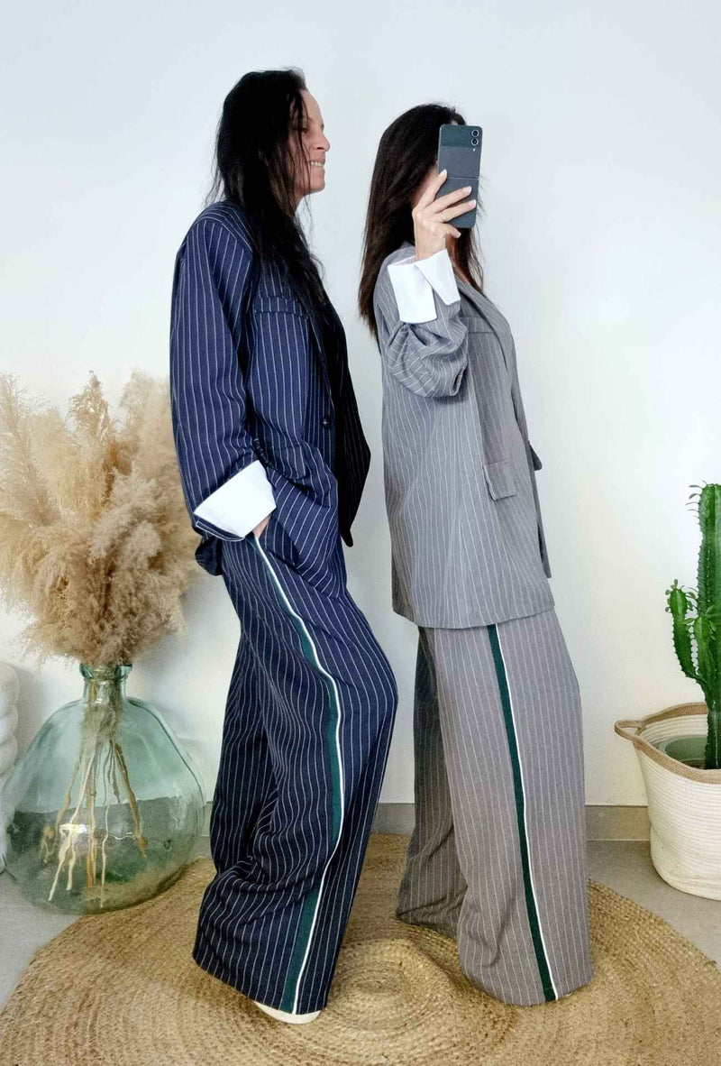 Pantalon ample ANGELIQUE gris rayé