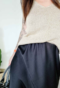 Jupe satinée CLELIA noir dentelle