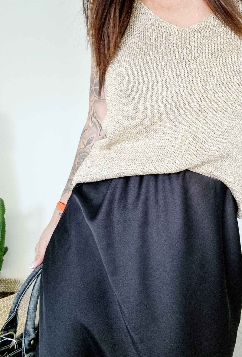 Jupe satinée CLELIA noir dentelle