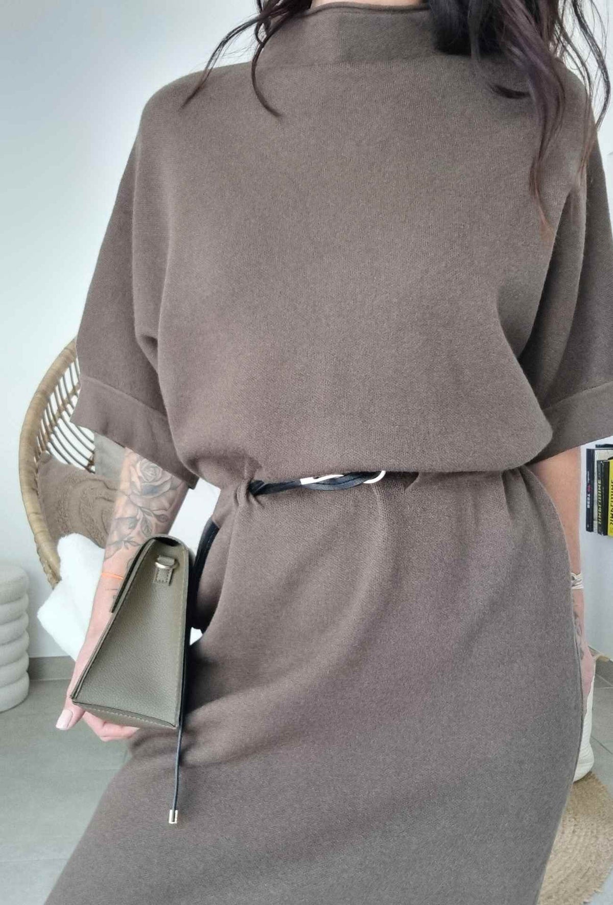 Robe pull avec ceinture - MARILYN (kaki)