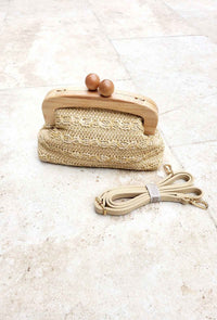 Sac MONNEY bois/rafia beige