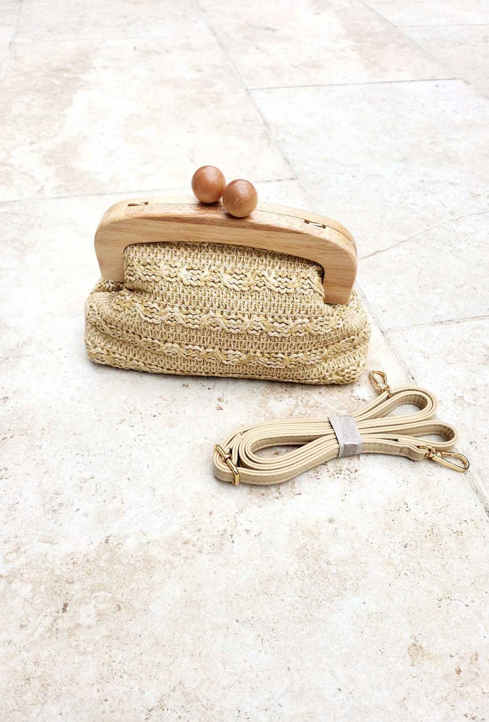 Sac MONNEY bois/rafia beige