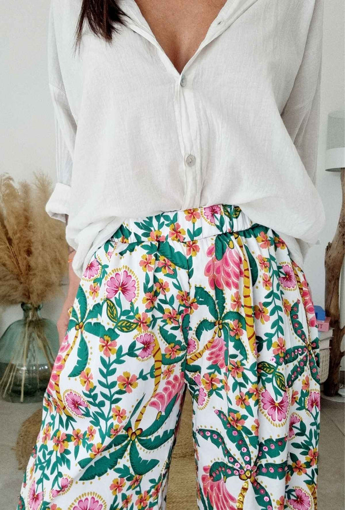 Pantalon CAMELIA vert/rose