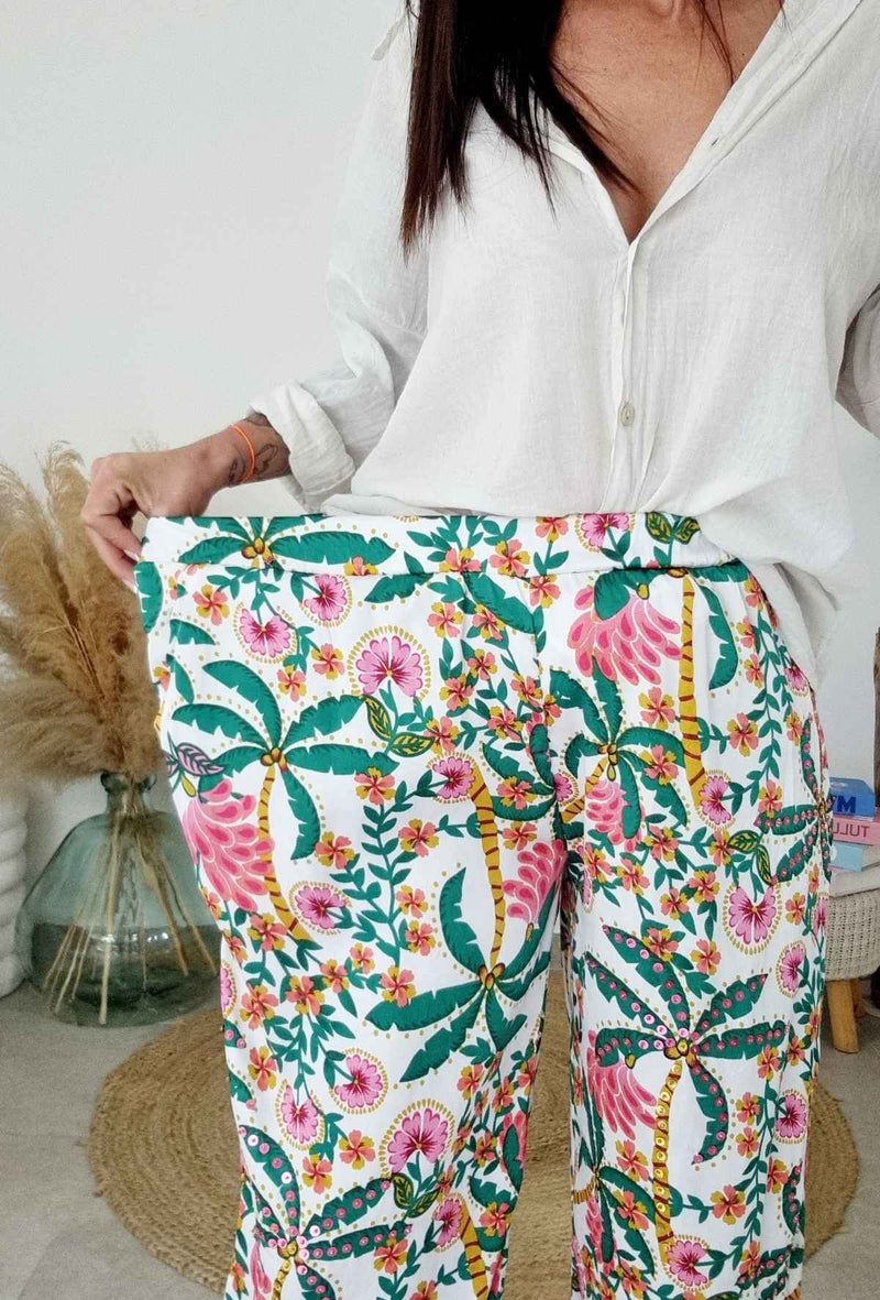 Pantalon CAMELIA vert/rose