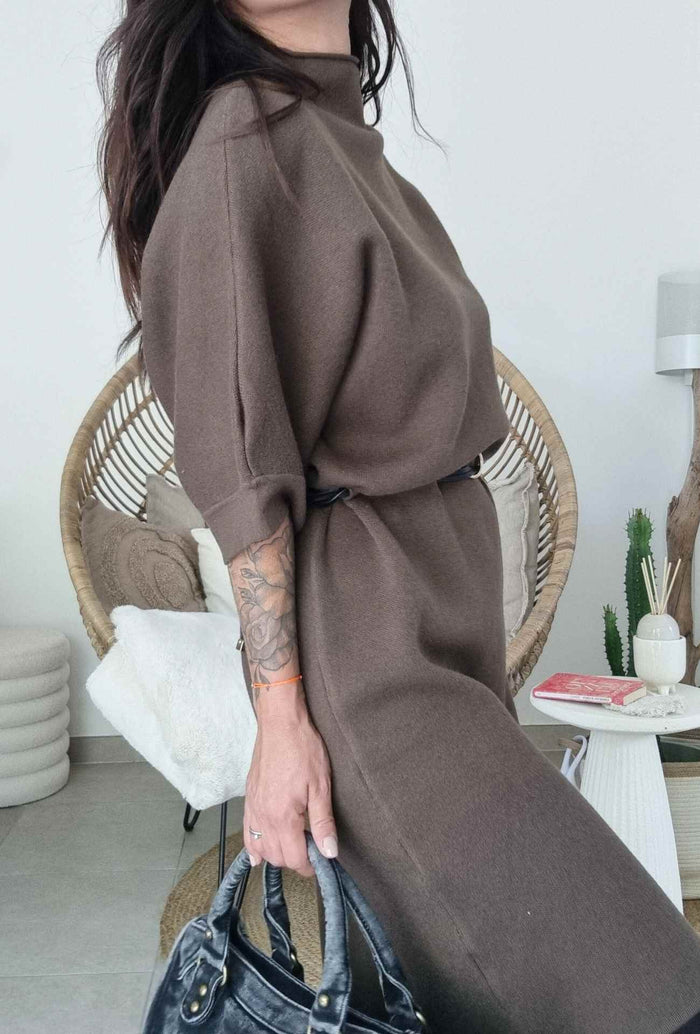 Robe pull avec ceinture - MARILYN (kaki)