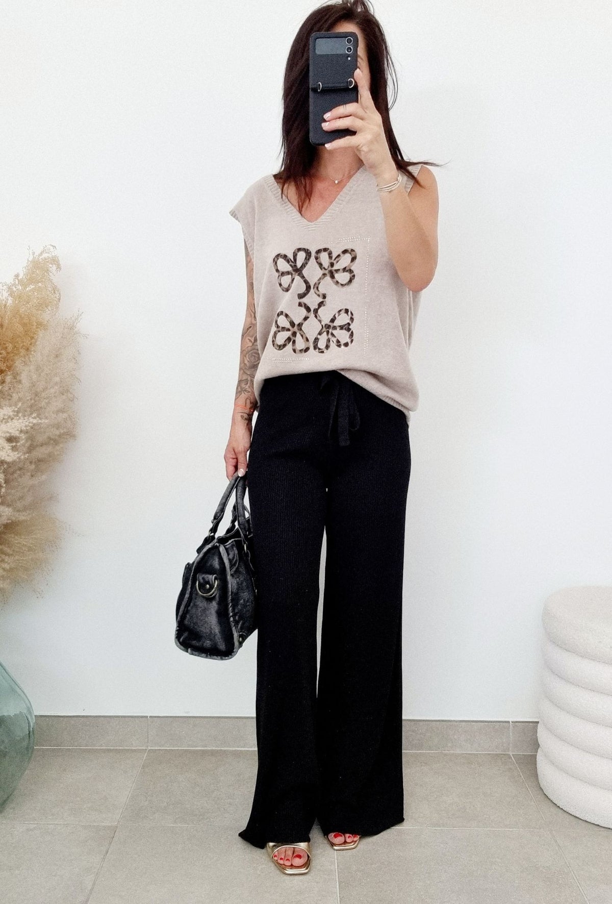 Pantalon maille paillettes PAOLA Noir
