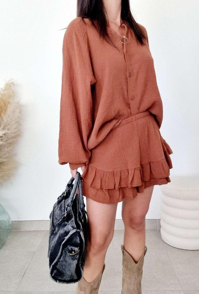Short Gaze de coton CATHY Terracotta
