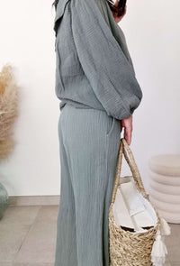 Pantalon Cathy en Gaze de Coton Kaki