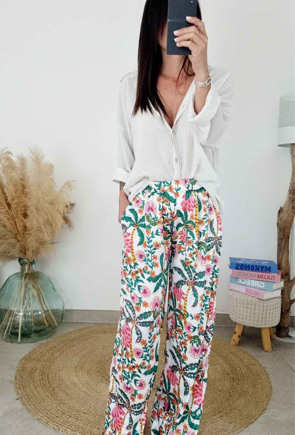 Pantalon CAMELIA vert/rose
